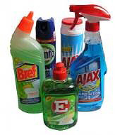 Photo of chemical-laden cleaning products that may create health problems and a need for a cleansing enema in Toronto.